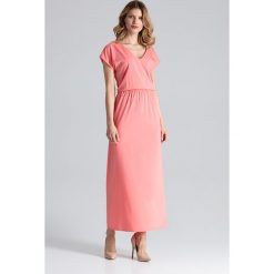 Sukienka maxi na lato koralowa - s. Pomarańczowe sukienki damskie e-margeritka.pl, na lato, s, bez wzorów, z elastanu, eleganckie, z długim rękawem, długie, bez kaptura. Za 209,99 zł.