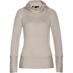 Sweter z golfem z kaszmirem bonprix beżowy melanż. Brązowe swetry damskie bonprix, bez wzorów, z kaszmiru, bez rękawów, bez kaptura. Za 69,99 zł.