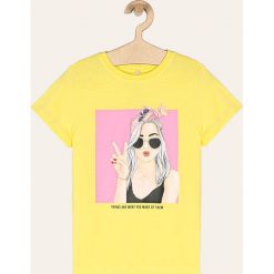 Kids Only - T-shirt dziecięcy 134-158 cm. Białe bluzki dziewczęce Kids Only, z nadrukiem, z bawełny, z okrągłym kołnierzem, z krótkim rękawem, krótkie, bez kaptura. Za 59,90 zł.