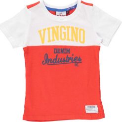 Koszulka w kolorze czerwono-białym. Czerwone t-shirty chłopięce Vingino, z nadrukiem, z bawełny, bez rękawów. W wyprzedaży za 59,95 zł.