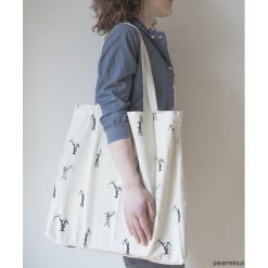 DUŻA TORBA BAWEŁNIANA 100%HANDMADE. Szare torby męskie na ramię marki Pakamera, z nadrukiem, z bawełny, na ramię, duże. Za 99,00 zł.