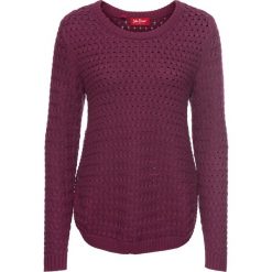 Swetry klasyczne damskie: Sweter w warkocze, z ozdobnym guzikiem, długi rękaw bonprix jeżynowy