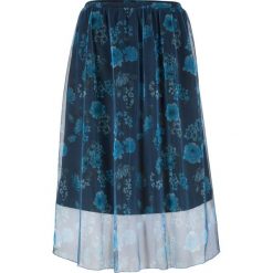 Spódnica siatkowa w kwiaty bonprix ciemnoniebieski z nadrukiem. Niebieskie spódniczki damskie bonprix, z nadrukiem. Za 49,99 zł.