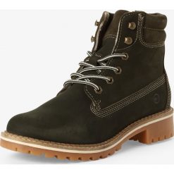 Tamaris - Skórzane kozaki damskie, zielony. Zielone kozaki damskie Tamaris, bez obcasa, bez zapięcia. Za 329,95 zł.