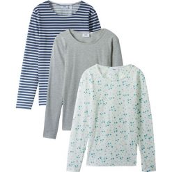 Shirt z długim rękawem (3 szt.) bonprix niebieski + szary + turkusowy. Niebieskie bluzki dziewczęce bonprix, w paski, z okrągłym kołnierzem, z długim rękawem, długie, bez kaptura. Za 68,97 zł.