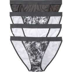 Slipy tanga (4 pary) bonprix szaro-biały wzorzysty. Szare slipy męskie bonprix, xl, z nadrukiem. Za 39,96 zł.