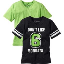 T-shirt (2 szt.) bonprix czarno-jaskrawy zielony. Czarne t-shirty chłopięce bonprix, z nadrukiem, bez rękawów. Za 35,98 zł.