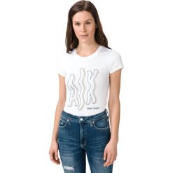 Armani Exchange Koszulka Biały. Białe koszulki damskie Armani Exchange, m, z nadrukiem, z elastanu, bez kołnierzyka. Za 292,95 zł.