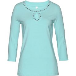 Shirt z ćwiekami bonprix morski pastelowy. Zielone koszulki damskie marki bonprix, bez wzorów, bez kołnierzyka. Za 54,99 zł.