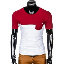 T-shirty męskie: T-SHIRT MĘSKI BEZ NADRUKU S1014 - BORDOWY/BIAŁY