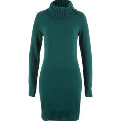 Długi sweter bonprix głęboki zielony. Zielone swetry damskie bonprix, bez wzorów, z długim rękawem, długie, bez kaptura. Za 99,99 zł.