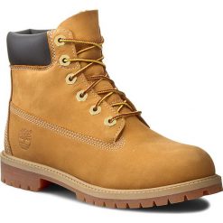 Trapery TIMBERLAND - 6in Prem Wheat 12909/TB0129097131 Wheat Nubuc Yellow. Żółte kozaki dziewczęce Timberland, bez zapięcia. W wyprzedaży za 449,00 zł.