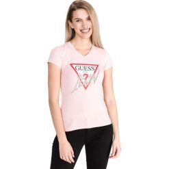 Guess Icon Koszulka Różowy. Różowe koszulki damskie Guess, s, z nadrukiem, z elastanu. Za 175,95 zł.