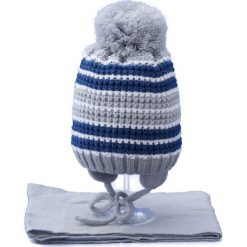 Czapka dziecięca z szalikiem CZ+S 020B szaro-niebieska r. 46-48. Niebieskie czapeczki niemowlęce Proman. Za 45,25 zł.
