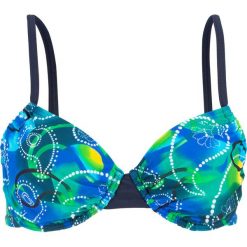 Biustonosz bikini na fiszbinach bonprix niebieski z nadrukiem. Niebieskie stroje kąpielowe damskie bonprix, z nadrukiem. Za 74,99 zł.