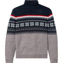 Sweter z golfem w norweski wzór bonprix szary melanż. Szare swetry męskie bonprix, s, bez wzorów. Za 89,99 zł.