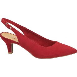 Zamszowe czółenka damskie 5th Avenue w czerwonym kolorze 5th Avenue czerwone. Czerwone czółenka damskie 5th Avenue, bez wzorów, ze skóry, bez obcasa, na obcasie. Za 159,90 zł.