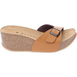 Buty damskie: Skórzane klapki w kolorze jasnobrązowym