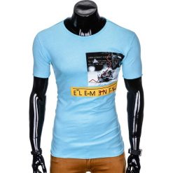 T-shirt męski z nadrukiem S985 - błękitny. Niebieskie t-shirty męskie Ombre Clothing, s, z nadrukiem, bez kołnierzyka. Za 19,99 zł.