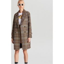 Płaszcz oversize w kratę z domieszką wełny - Beżowy. Brązowe płaszcze damskie Cropp, s, bez wzorów, z wełny. Za 229,99 zł.