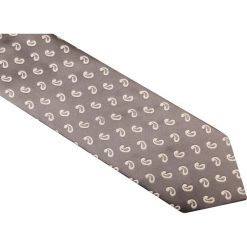 Szary krawat męski - biały paisley D10. Szare krawaty męskie Modini Moda Męska, na co dzień, bez wzorów, z tkaniny, casualowe. Za 49,50 zł.