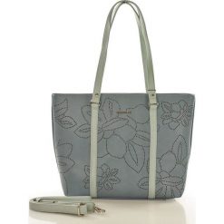 Shopper bag damskie: Torebka shopper z ażurem w kwiaty niebieska ELEANOR