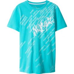 T-shirt Slim Fit bonprix morski z nadrukiem. Niebieskie koszule chłopięce bonprix, z nadrukiem, z okrągłym kołnierzem, bez rękawów. Za 29,99 zł.
