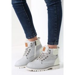 Szare Traperki Blue Shoes. Szare buty zimowe damskie vices, z materiału, z okrągłym noskiem, na obcasie. Za 119,99 zł.