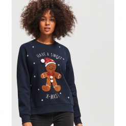 Bluza ze świątecznym motywem - Granatowy. Niebieskie bluzy damskie Reserved, l. Za 79,99 zł.