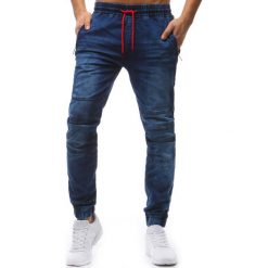 Spodnie męskie: Joggery męskie denim look niebieskie (ux1234)