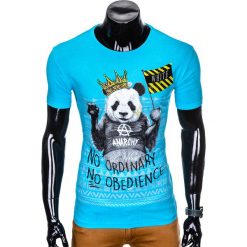 T-SHIRT MĘSKI Z NADRUKIEM S931 - BŁĘKITNY. Niebieskie t-shirty męskie z nadrukiem marki Ombre Clothing, m. Za 29,00 zł.