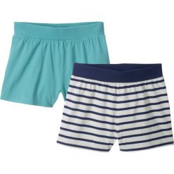 Krótkie spodenki (2 pary) bonprix w niebieskie paski + zielony morski. Niebieskie spodenki dziewczęce marki bonprix, w paski. Za 39,98 zł.