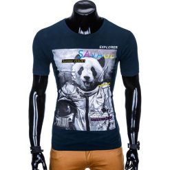 T-shirty męskie: T-SHIRT MĘSKI Z NADRUKIEM S923 – GRANATOWY