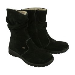 RIEKER TEX Z7171-01 black, kozaki damskie. Czarne kozaki damskie Rieker, z wełny, bez obcasa, na zamek. Za 299,90 zł.