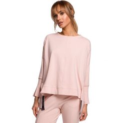 Bluza z rozcięciami na bokach i lampasem - cukierkowo różowa. Różowe bluzy damskie Moe, s, bez wzorów, z elastanu, z długim rękawem, długie, bez kaptura. Za 169,00 zł.