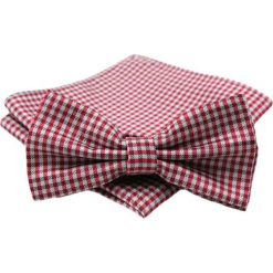Czerwona Mucha w Drobną Kratkę - ALTIES - z Taką Samą Poszetką MUALTStania0022. Czerwone muszki męskie Alties, na imprezę, w paski, eleganckie. W wyprzedaży za 29,00 zł.