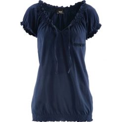 Shirt z krótkim rękawem bonprix ciemnoniebieski. Niebieskie koszulki damskie bonprix, bez wzorów, bez kołnierzyka, z krótkim rękawem. Za 44,99 zł.