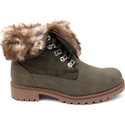 Trapery damskie eVento. Zielone buty trekkingowe damskie eVento, na zimę, z polaru, eleganckie, przed kolano, na wysokim obcasie, na płaskiej podeszwie, na sznurówki. Za 169,00 zł.