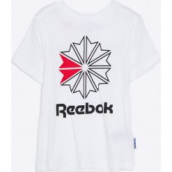 Reebok - T-shirt dziecięcy 104-164 cm. Szare t-shirty męskie z nadrukiem Reebok, z bawełny, z okrągłym kołnierzem. W wyprzedaży za 59,90 zł.