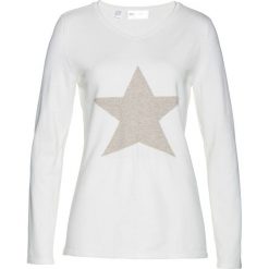 Sweter bonprix biel wełny - kamienisty melanż. Białe swetry damskie bonprix, bez wzorów, z wełny, klasyczne, bez rękawów, bez kaptura. Za 84,99 zł.