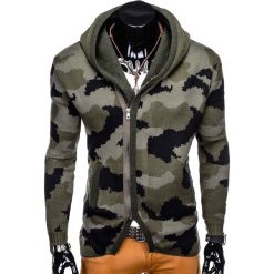 SWETER MĘSKI ROZPINANY Z KAPTUREM E128 - KHAKI. Brązowe kardigany damskie marki Inny, s, z kapturem. Za 49,00 zł.