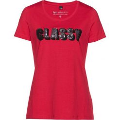 T-shirt bonprix czerwono-czarno-szary. Szare bluzki damskie marki bonprix, z nadrukiem, bez kołnierzyka, bez rękawów. Za 24,99 zł.