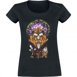 Piękna i Bestia Stained Glass Koszulka damska czarny. Czarne koszulki damskie Piękna i Bestia, s, z nadrukiem, z okrągłym kołnierzem. Za 21,90 zł.
