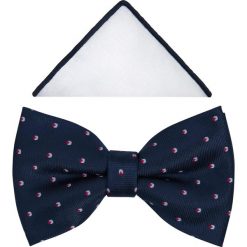 Granatowa mucha w biało-czerwone drobne kropki A356. Czerwone muszki męskie Modini Moda Męska, na co dzień, bez wzorów, z bawełny, eleganckie. W wyprzedaży za 49,50 zł.