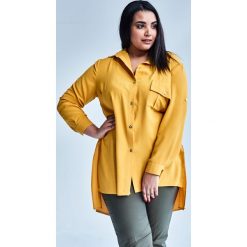 Asymetryczna MUSZTARDOWA koszula ALMA duże rozmiary OVERSIZE PLUS SIZE WIOSNA. Żółte bluzki damskie Moda Size Plus Iwanek, uniwersalny, bez wzorów, z wiskozy, casualowe, z asymetrycznym kołnierzem, plus size, bez rękawów. Za 129,00 zł.