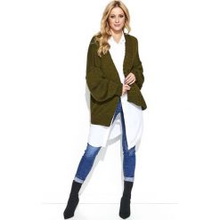 Khaki Kardigan z Bufiastym Rękawem. Brązowe swetry damskie Molly.pl, na jesień, uniwersalny, bez wzorów, z jeansu, klasyczne, z długim rękawem, długie, bez kaptura. Za 109,90 zł.