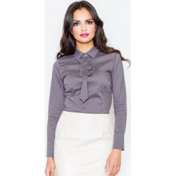 Szara Elegancka Bluzka z Krawatem. Szare podkoszulki damskie marki Molly.pl, xl, z aplikacjami, z bawełny, z długim rękawem. Za 84,90 zł.