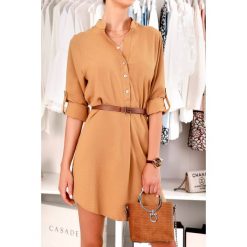 Tunika SILVETA BEIGE. Brązowe tuniki damskie IVET, na lato, bez wzorów, bez kołnierzyka, bez rękawów. W wyprzedaży za 69,00 zł.