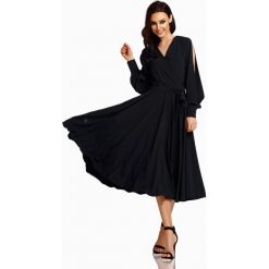 Sukienka kopertowa midi elegancka - czarny, s. Czarne sukienki damskie e-margeritka.pl, na imprezę, s, w paski, z poliesteru, eleganckie, bez kołnierzyka, bez rękawów, midi, rozkloszowane. Za 159,99 zł.