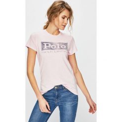 Polo Ralph Lauren - Top. Różowe topy damskie marki Polo Ralph Lauren, s, z nadrukiem, z bawełny, z okrągłym kołnierzem. Za 299,90 zł.